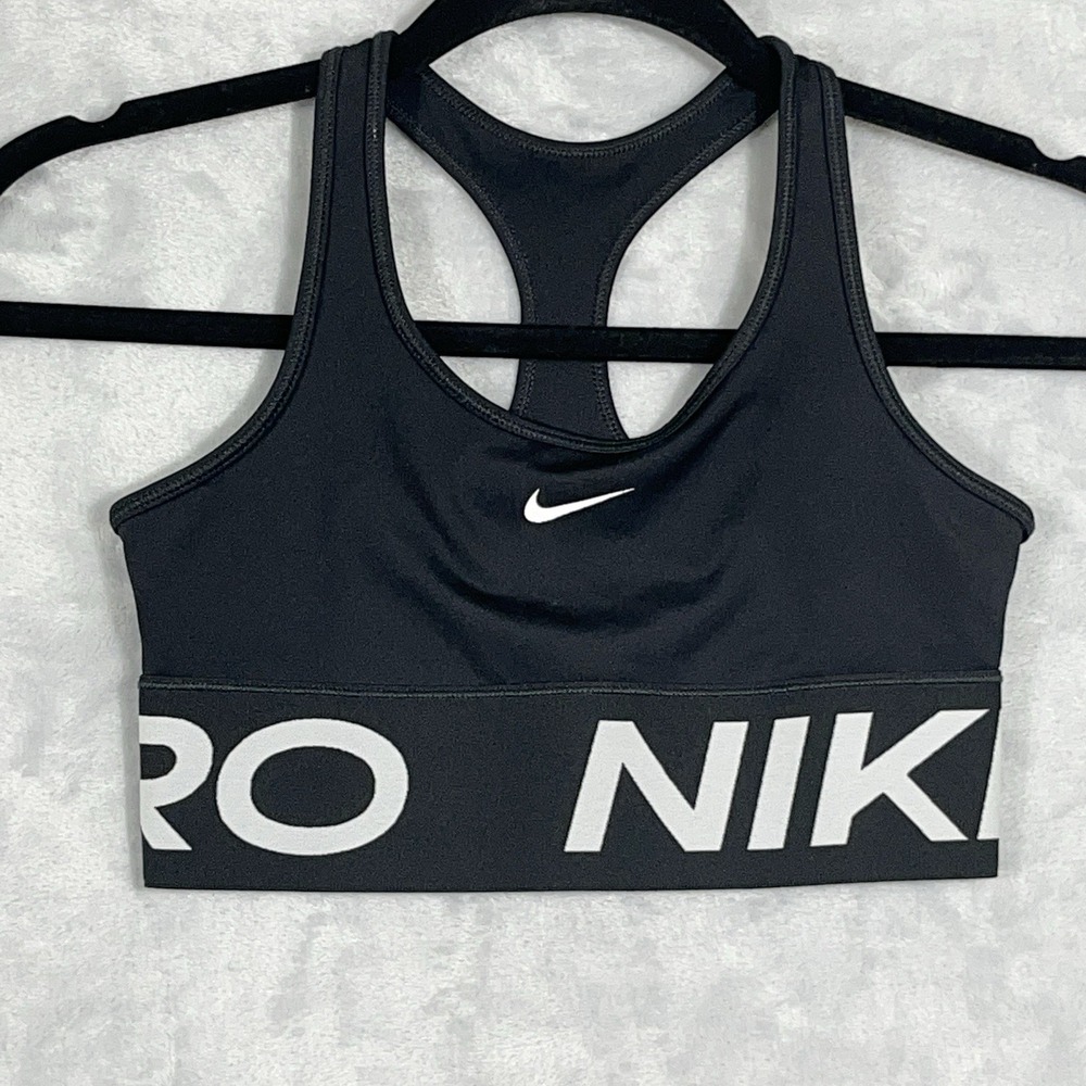 Nike Pro Dri-Fit Top Fitted Black Athletic Training Sport Bra Youth Size M